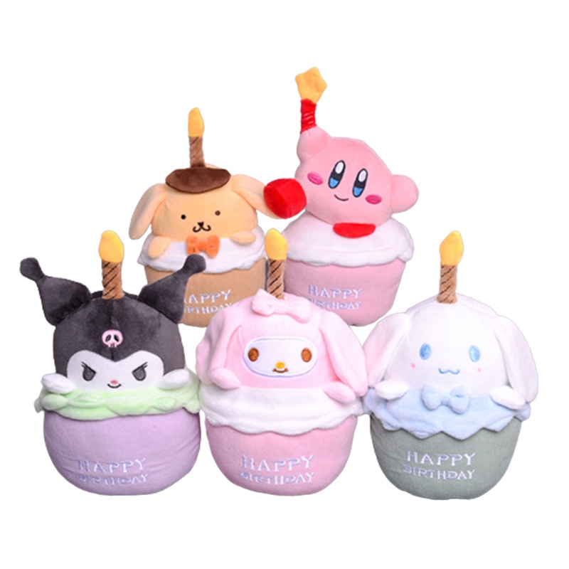 Ready Stock !!! New Sanrio Cartoon Birthday Cake Shape Kuromi Melody with Musical Candle Plush