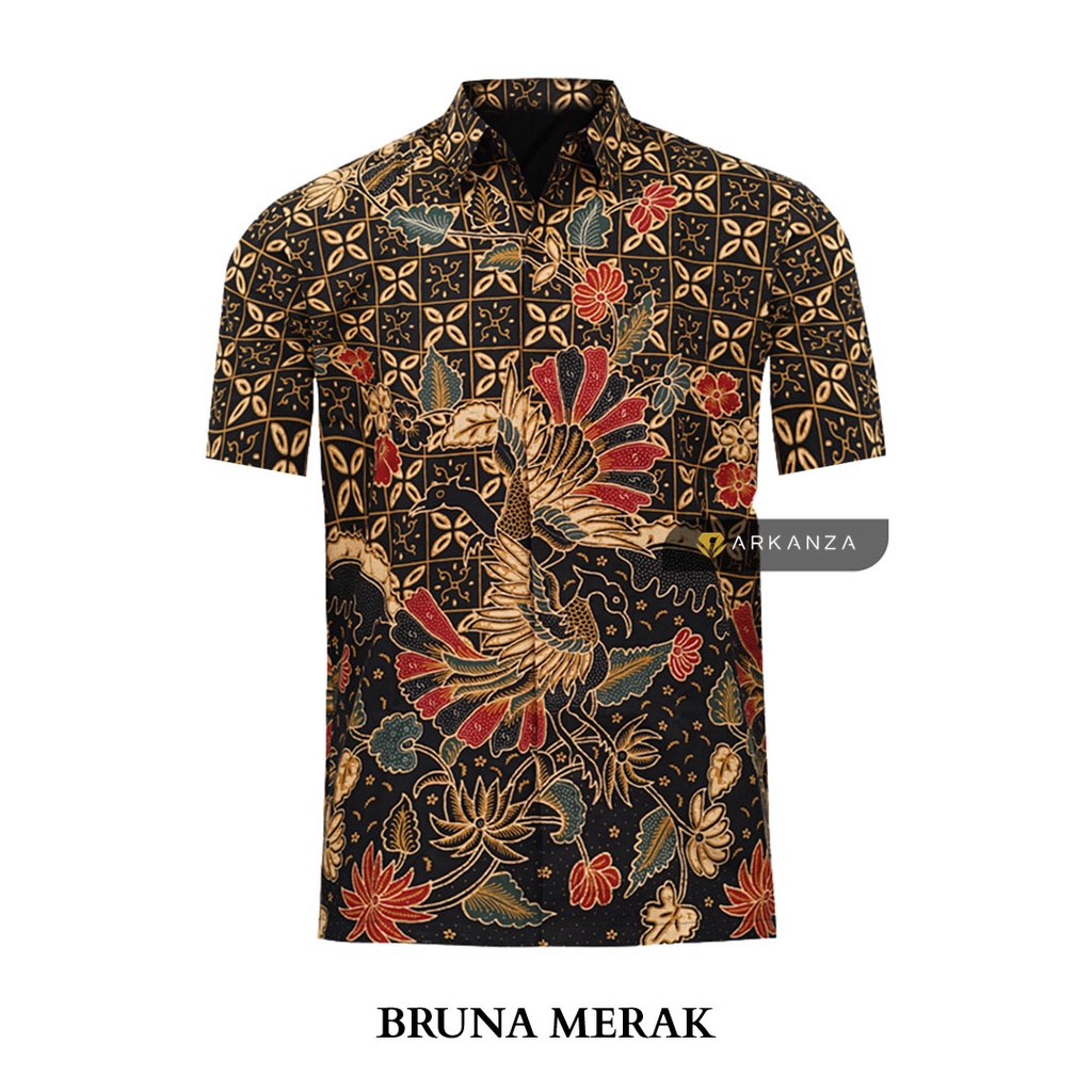 BATIK ARKANZA Motif BRUNA MERAK Hem Atasan Kemeja Baju Batik Pria Cowok Laki Laki Slimfit Full Lapis Furing Lengan Panjang