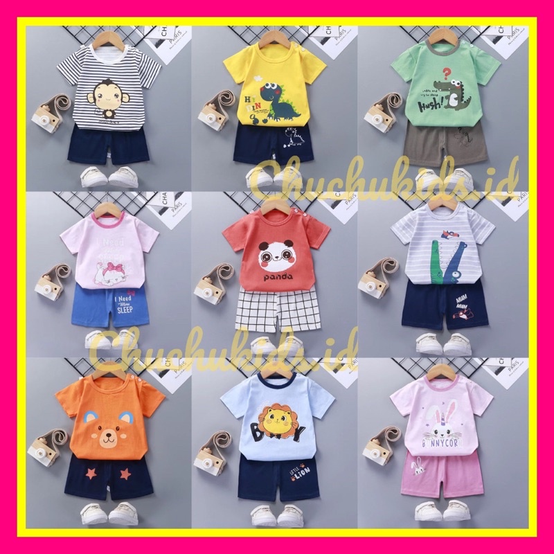 Setelan Baju Bayi Import / Setelan Lengan Pendek Pakaian Baju tidur Laki Laki perempuan COD