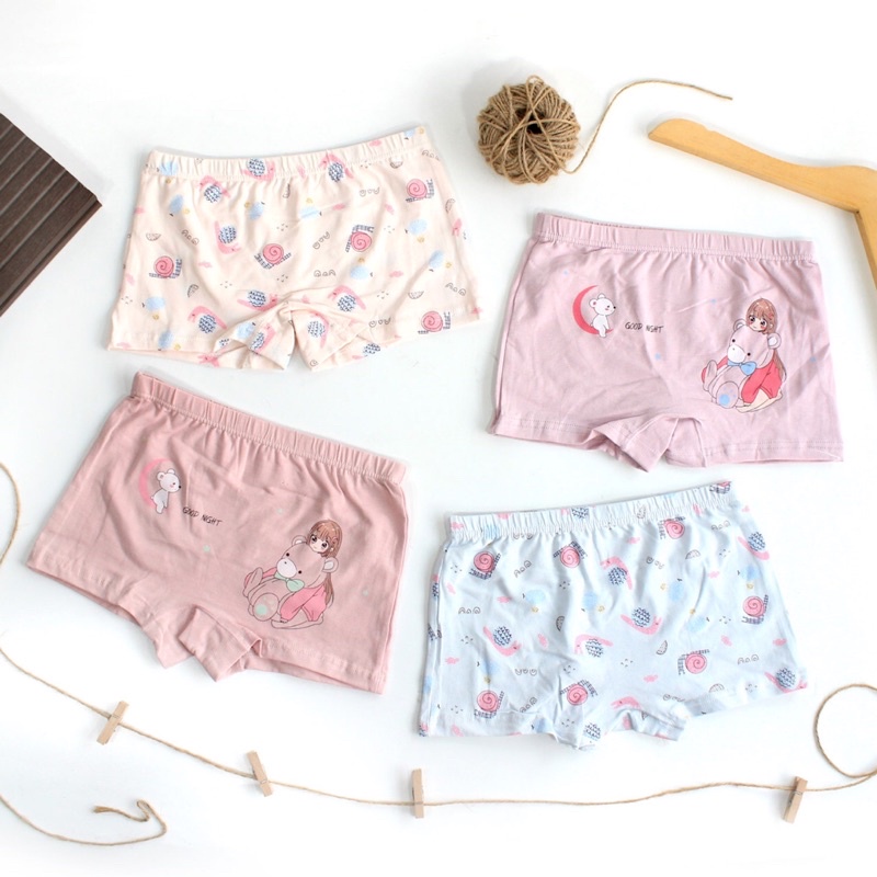 SET Celana Dalam Anak Perempuan Isi 4 pcs FREE Ziplock Pouch Boxer Anak Perempuan Bahan Katun Import Premium Celana Dalam Boxer Anak Murah dan Lucu