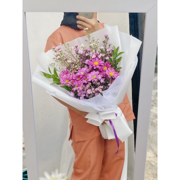 BUCKET BUKET BESAR BUNGA KRISAN FRESH UNGU FLORIST MURAH BSD PAMULANG TANGSEL