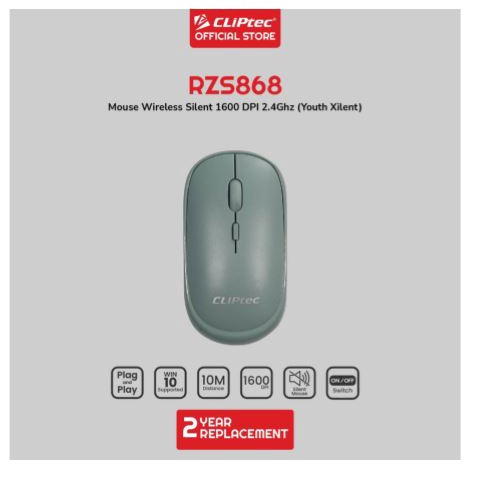 Mouse wireless cliptec usb 2.4ghz optical 1600dpi on off silent rzs868 youth xilent