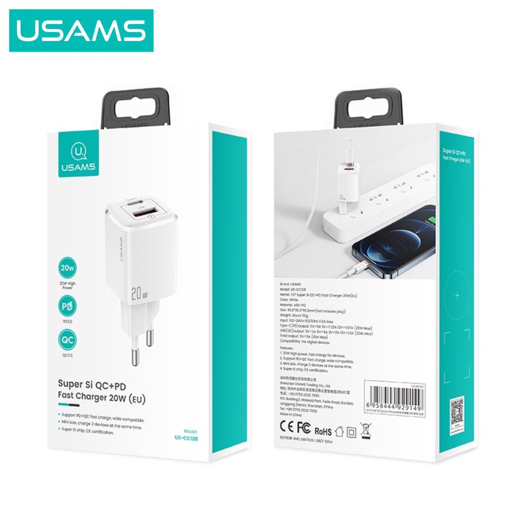 USAMS T37 Adapter Charger Fast Charge Super Si QC3.0 + PD 20W