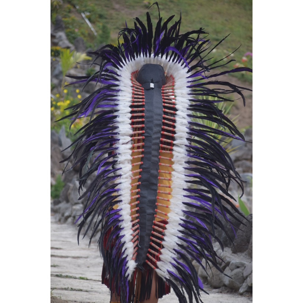 TOPI INDIAN - INDIAN HEADDRESS LONG AYAM BILABONG UNGU FUR PUTIH