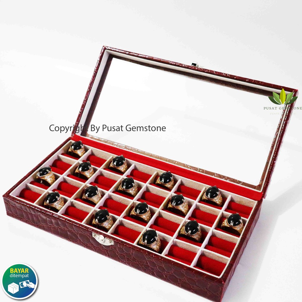 Kotak Cincin Batu Akik/Permata Box Kaca 32 Slot Premium