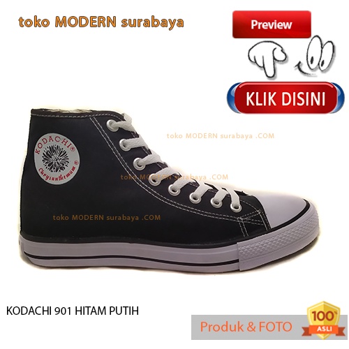 Sepatu pria sekolah casual boot tinggi tali KODACHI 901 HITAM PUTIH