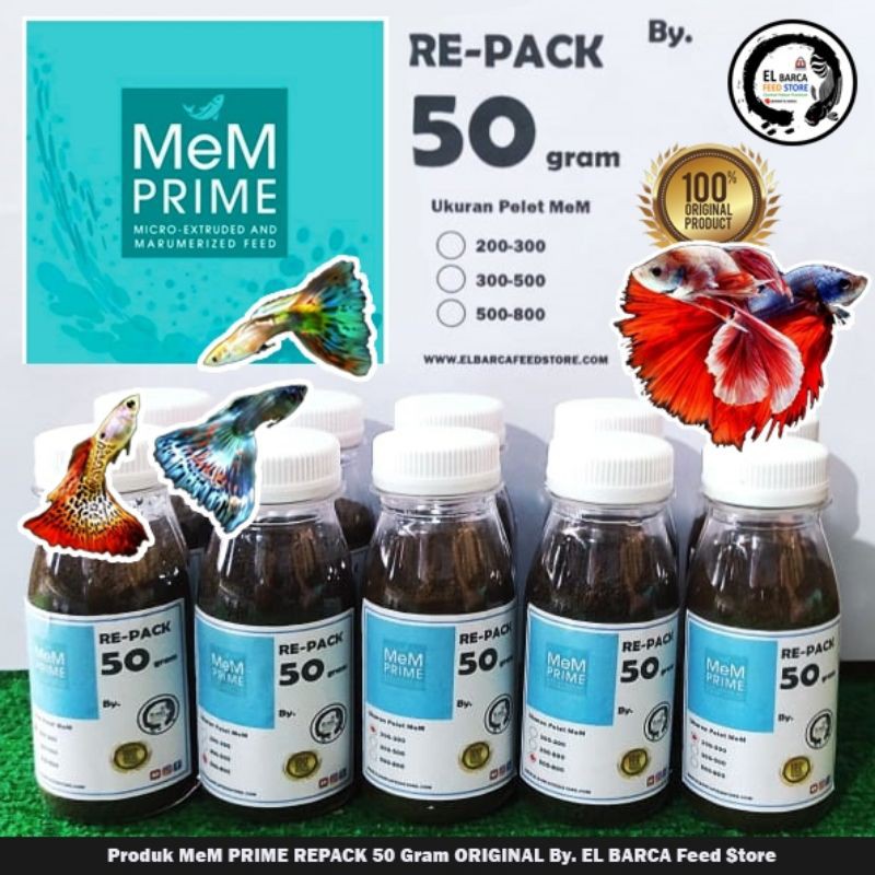 PELET MeM PRIME [ Cupang, Guppy, Burayak, Larva, Udang ] Repack 50g By. EL BARCA Feed