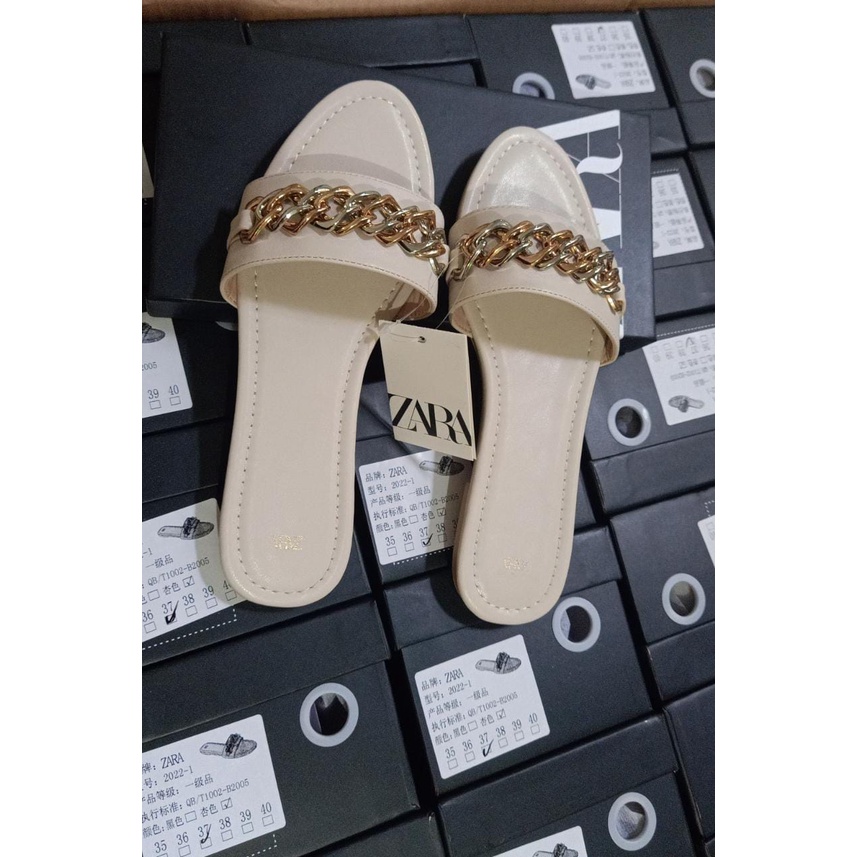 (PGBAGS) SANDAL WANITA CASUAL Z4RA FLAT SANDAL VINIL RANTAI IMPORT PREMIUM #2366