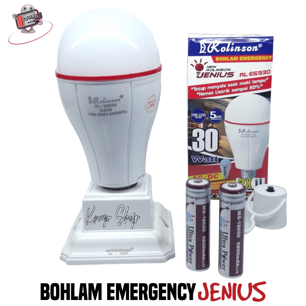 Lampu Bohlam Emergency Jenius Rolinson LED 30 Watt Daya 2x Batterai Type 18650