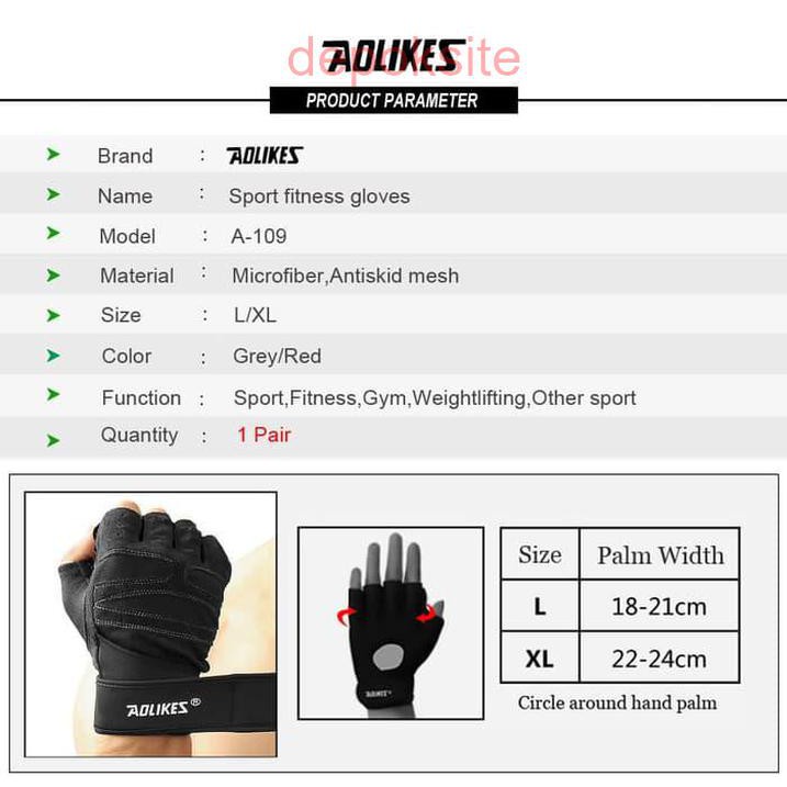 1 Pasang AOLIKES 109 Sarung Tangan Gym Gloves Fitness Gloves Fitness Cycling Gloves Men Women Sport