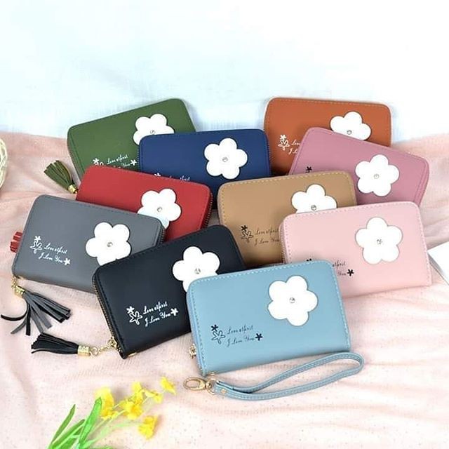 Dompet Kincir Sedang 1 Res Motif Flower Petals Wanita Import 2302-23