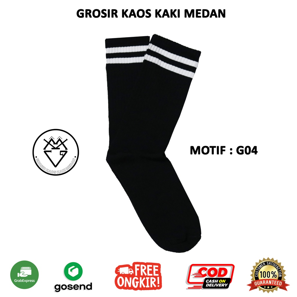 DISKON KAOS KAKI SKATE STRIPE OLDSCHOOL HITAM LIST PUTIH G4 CEWEK COWOK