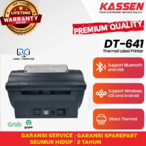 KASSEN DT- 641 PRINTER BARCODE STICKER / LABEL CETAK THERMAL USB dan BLUETOOTH