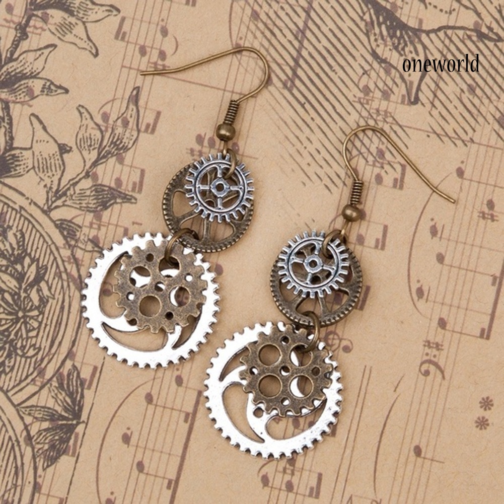 OW# Steampunk  Women Gear Pendant Hook Earrings Piercing Party Club Jewelry Gift