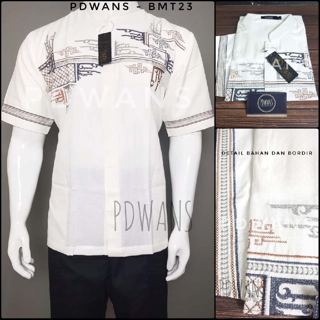 BAJU KOKO Muslim Lengan Pendek Putih Bordir PDWANS - BMT23