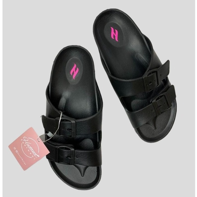 Sandal Wanita Selop Strip 2 Hazana Terbaru Original Sendal Cewek Slide Kekinian Murah