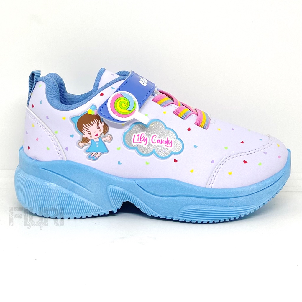 FIURI - ANDO ORIGINAL -  LILY CANDY PEREKAT 29-32 PUTIH BIRU - SEPATU SNEAKERS KANVAS SOL KARET ANAK KECIL PEREMPUAN  - SEPATU PERMEN LOLIPOP KETS LUCU FASHION TRENDY - SEPATU SEKOLAH PAUD TK KRETEKAN PEREKAT CEWEK MURAH PROMO DISKON BONUS KAOS KAKI