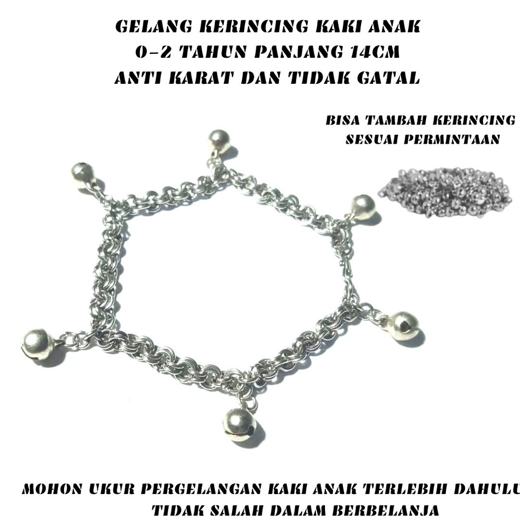 DL,GELANG KAKI ANAK,VARIASI RANTAI TAMBANG,BAHAN BAJA PUTIH ANTI KARAT PANJANG 14 CM WARNA SILVER