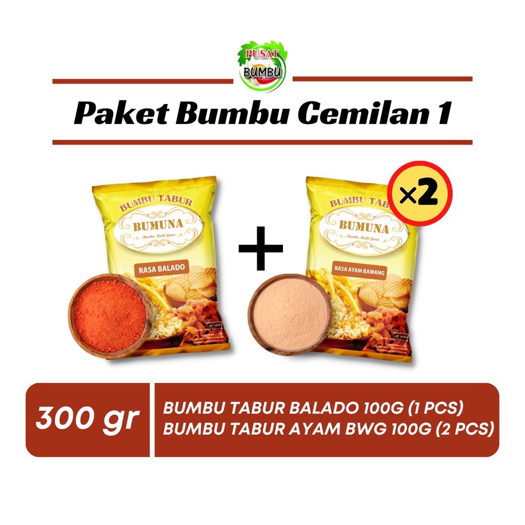 PAKET BUMBU TABUR 1 (Balado  1pcs @100g + Ayam Bawang 2pcs @200g) BUMUNA Bumbu Tabur Premium