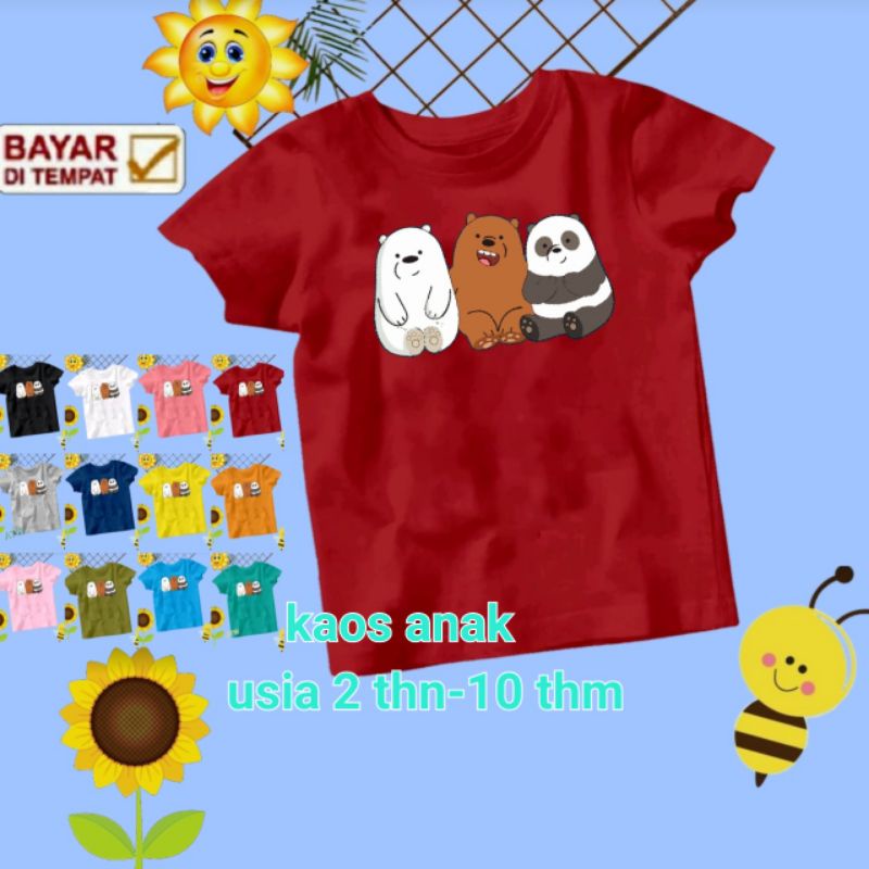 Kaos Oblong Anak Unisex Laki Perempuan Umur 2 Sampai 10 tahun Bear friends T shirt Anak Laki Kaos Oblong Anak Perempuan