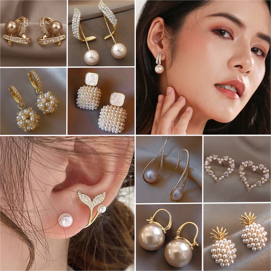 Anting Stud 925 Silver Needle Hias Mutiara Gaya Retro Korea Untuk Wanita