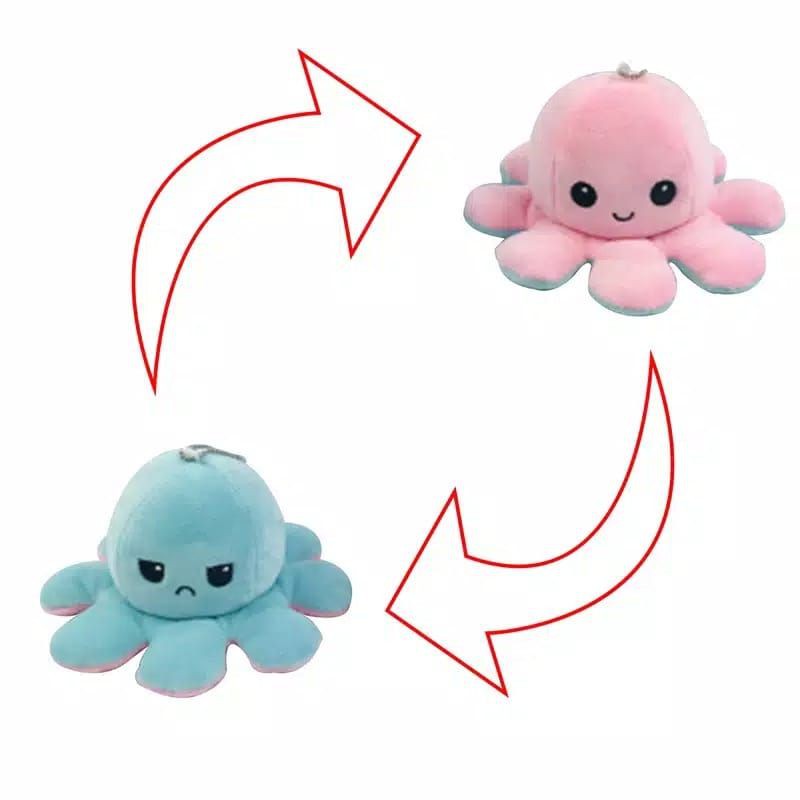 TERMURAH TIKTOK KEYCHAIN BONEKA GURITA OCTOPUS PLUS REVERERSIBLE HAPPY SAD GANTUNGAN TAS