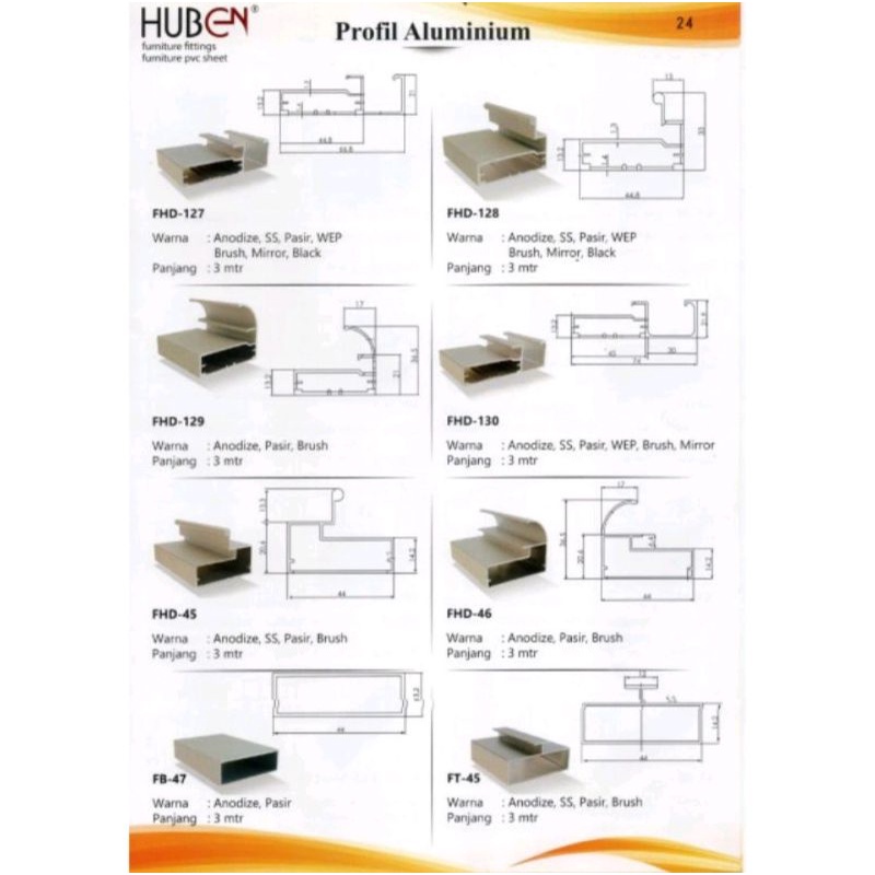 Frame Edging Aluminium Handle Lemari Sliding Panjang 3M FHD 128 FHD 130 Bukan Twin Faco