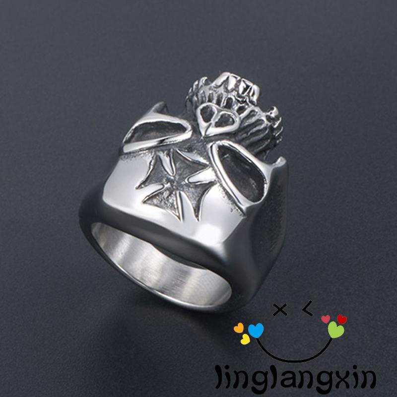 Llx-cincin Titanium Steel Desain Tengkorak Hollow Gaya Punk Vintage Untuk Unisex