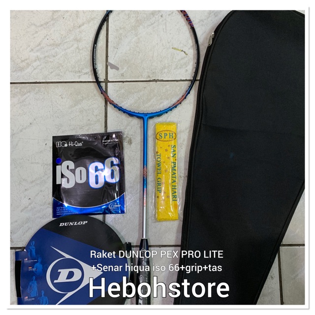 Raket Badminton Dunlop APEX PRO LITE +SENAR HIQUA ISO 66+GRIP+TAS ORIGINAL 30 lbs
