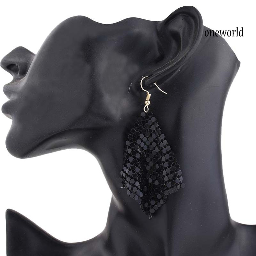 OW@ Fashion Women Sequins Mesh Dangle Drop Hook Earrings Club Evening Party Jewelry