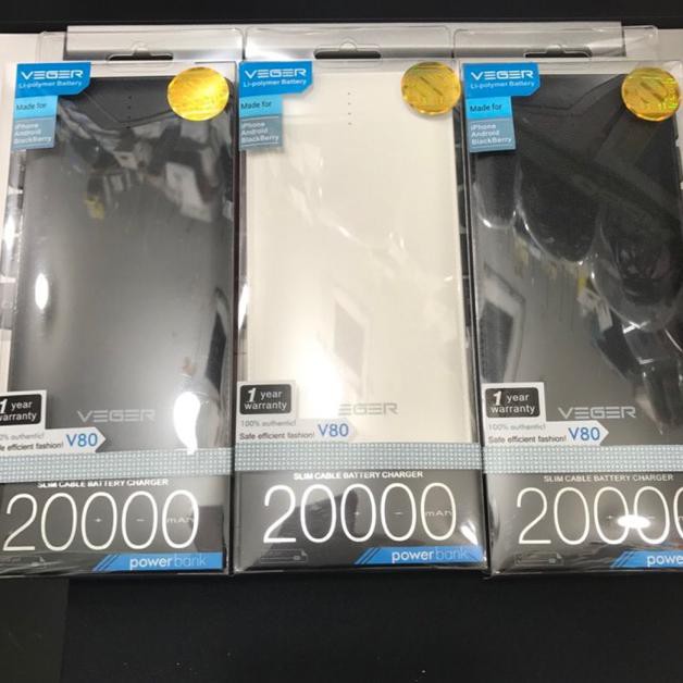 Powerbank veger 20000mah v80 slim original veger garansi resmi 1tahun / powerbank veger