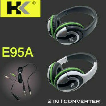 Headphone Headset HK E95A Stereo Sound Technology 2 in 1 Converter With Mic