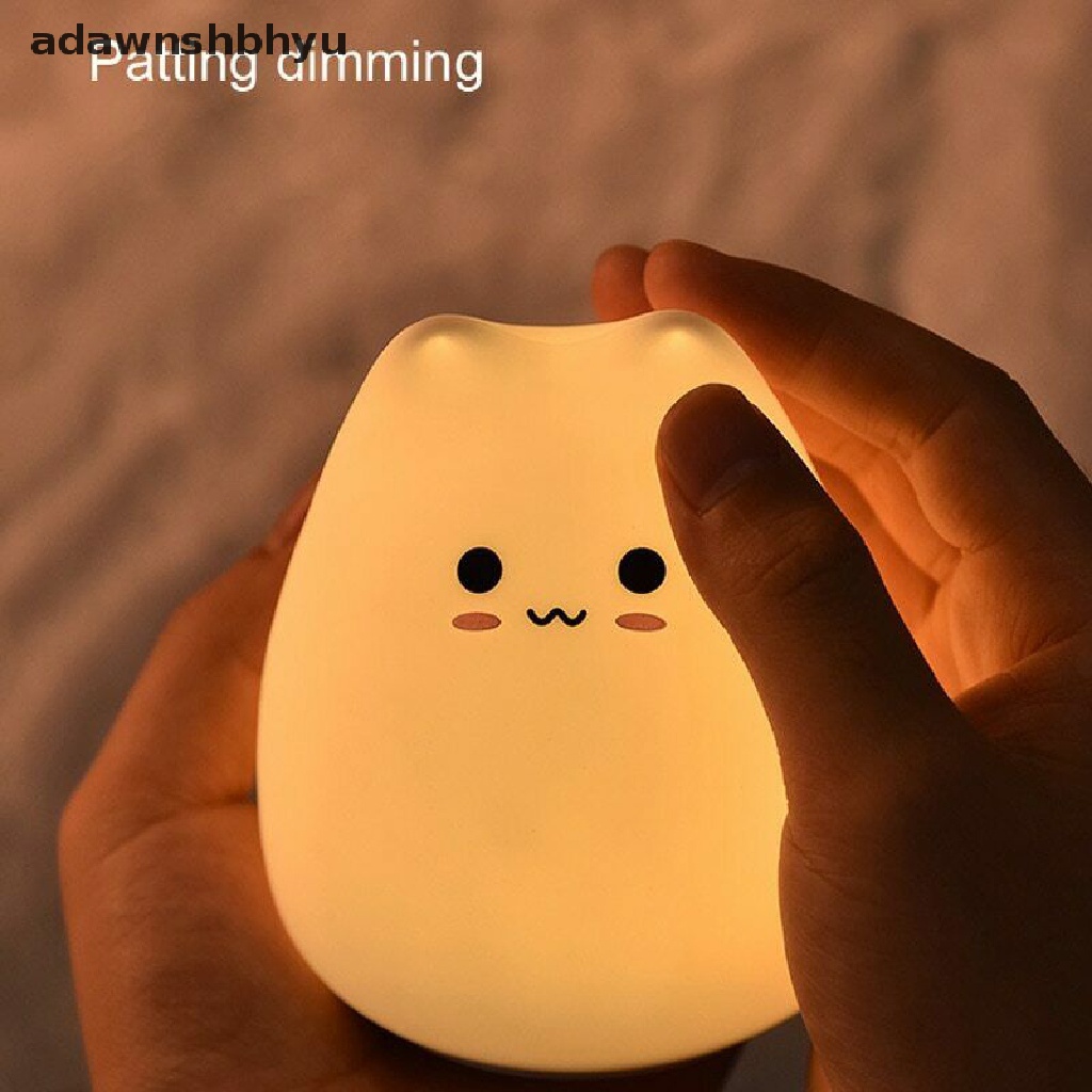 (adawnshbhyu) Lampu Malam LED 7 Warna Bentuk Kucing Lucu Bahan Silikon Dengan Sensor Sentuh