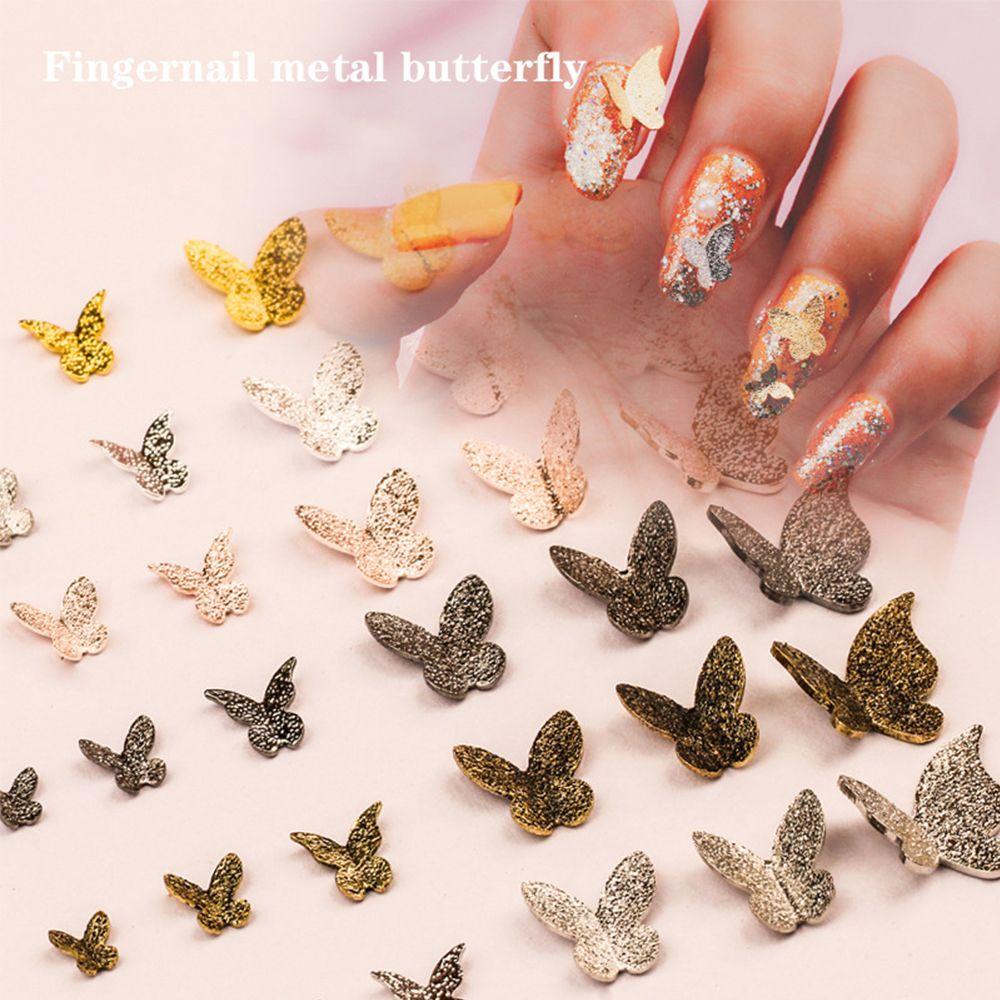 Mxbeauty Hiasan Kuku Rhinestones DIY INS Gaya Dekorasi Kuku Bahan Metal Frosted Butterfly