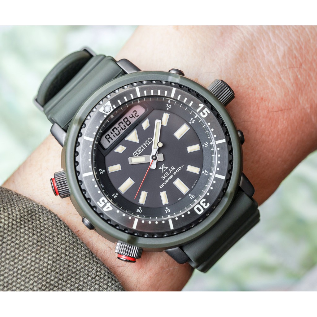 Seiko Prospex SNJ031P1 Solar Arnie Divers Analog Digital Black Dial - Jam Tangan Pria SNJ031 Green