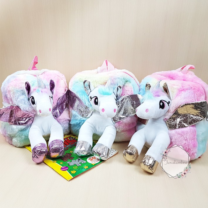 UKURAN BESAR TAS RANSEL ANAK BULU BONEKA UNICORN 3D 