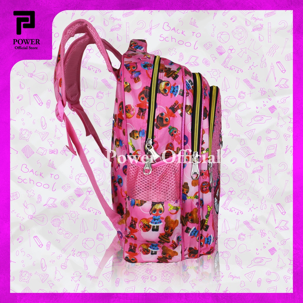 Tas Sekolah Anak Perempuan Ransel Anak SD Karakter LOL Import Sequin Usap + Mata Lampu