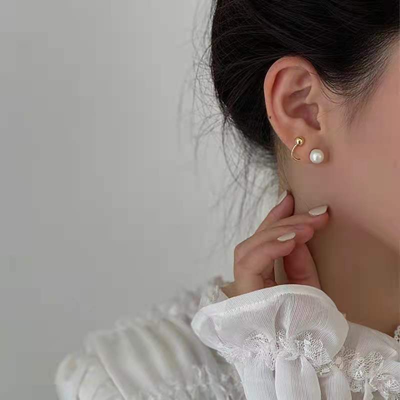 Anting Silver Needle Hias Mutiara Gaya Korea Untuk Wanita