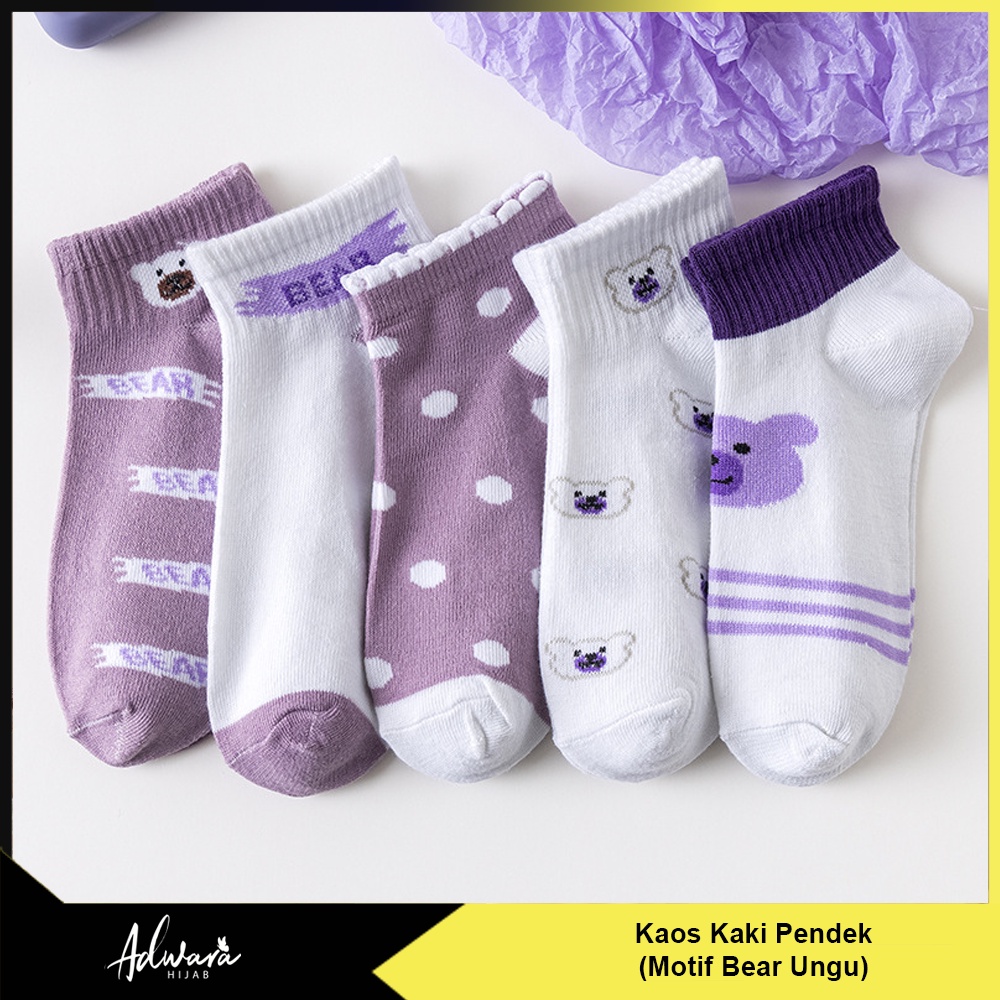 Kaos Kaki Wanita Semata Kaki Motif Bear Purple Cute Women Sock Korean Style Berkualitas Import Original