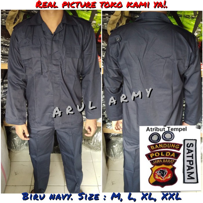 Grosir baju seragam setelan pdl security satpam keamanan brimob hitam biru navy atribut kumplit mura