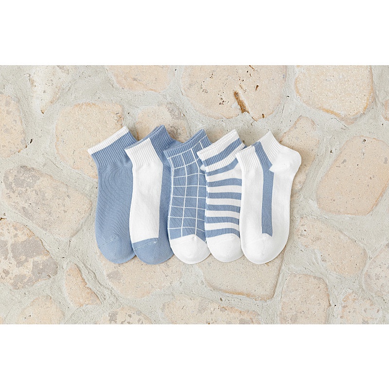 ♫ Megata ♫  A184 Kaos Kaki Fashion Wanita Korea Style Motif Kotak Women Sock Import