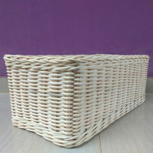 Keranjang persegi panjang rotan penyimpanan barang 50x25x20 cm