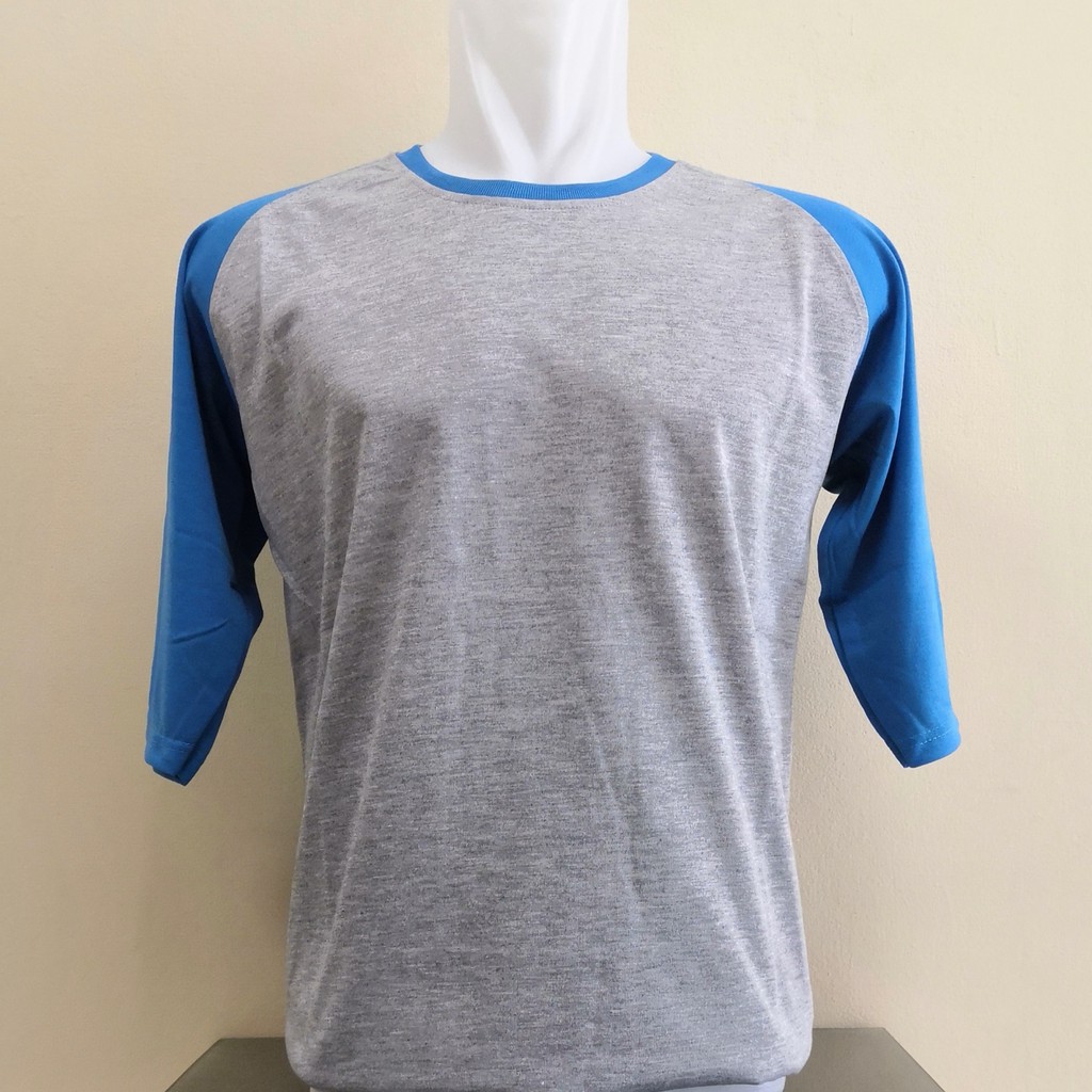 Kaos Reglan 3/4 Warna abu-abu biru turkis