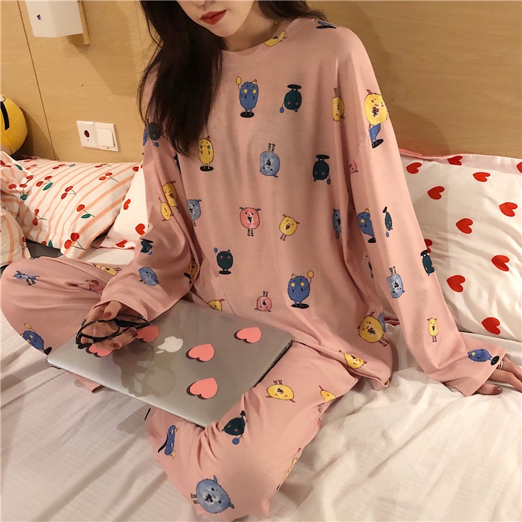 Telly Baju Tidur Wanita Kartun Lengan Panjang || Telly Piyama Wanita Kartun Import Polyster