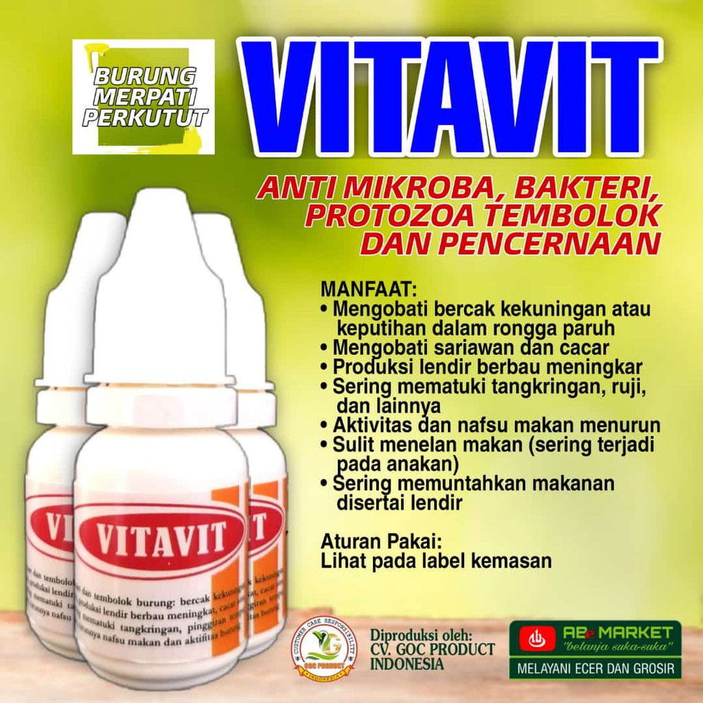 VITAVIT 2,5gr. Solusi Mikroba, Protozoa pencernaan, dan tembolok burung.