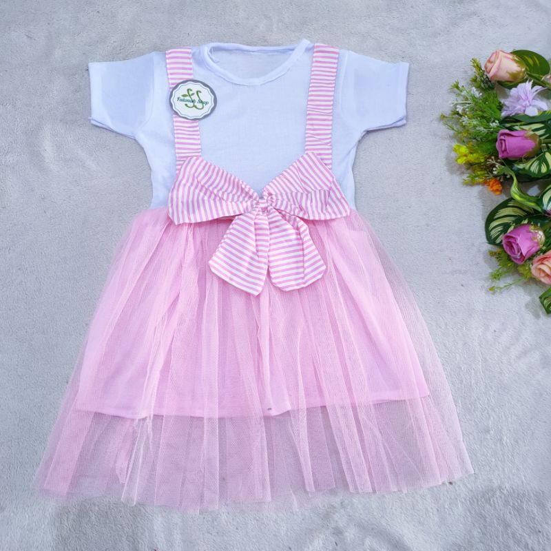 Dress Anak 2 3 Tahun Cewek perempuan Gaun Anak murah terbaru pita besar ( Dress Beat Strip)