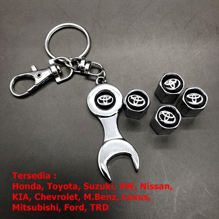 2 in 1set Gantungan Kunci Pentil Ban Mobil Stainless Keychain HONDA TOYOTA KIA NISSAN SUZUKI VW FORD
