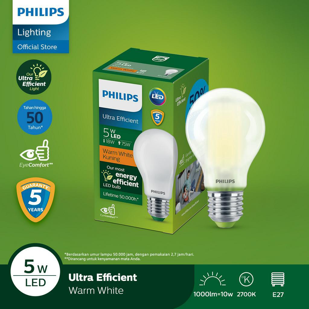 Philips LED Bulb Ultra Efficient – 5W E27 2700K Warm White - Kuning
