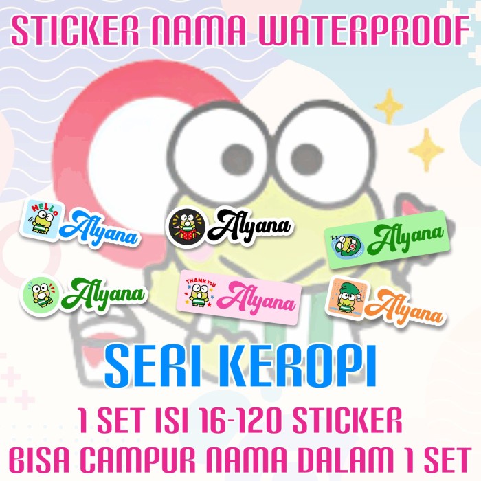 

[14-120 pcs] Sticker Nama Custom Kerokeropi Sanrio