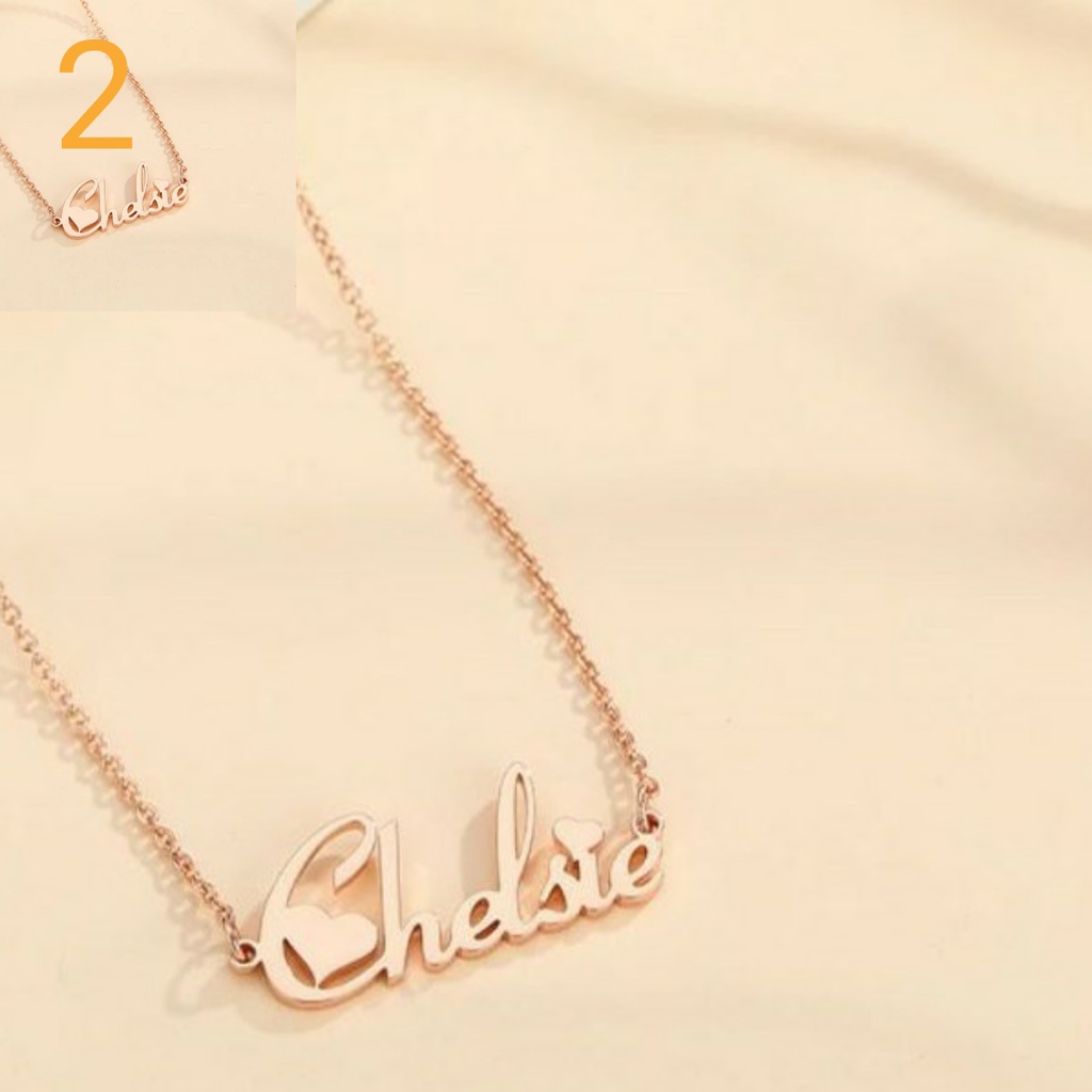 Kalung Nama Titanium Anti Karat Lapis Emas Aksesoris Fashion Wanita Cewek Custom Neclace